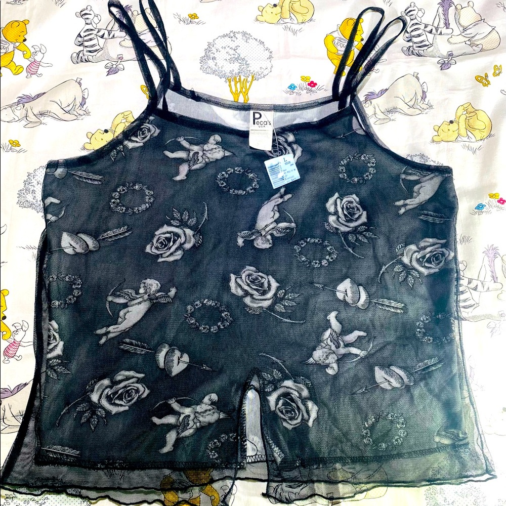 Ángel And Roses Mesh Tank Top